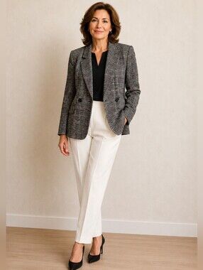 ∆ Lady’s CHRISTIAN DIOR Separates | Black/Red/White Tweed Blazer | Size: 12P